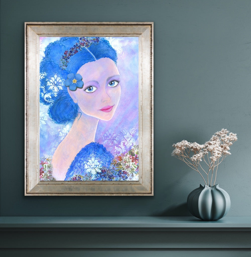 "Forget-me-not" - original portrait collage art by Edita Fields