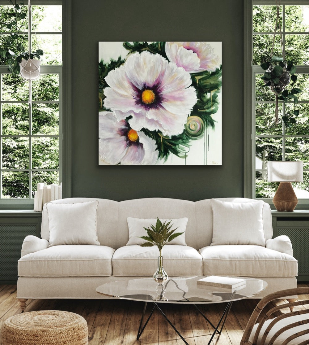 Beautiful Big Blooms White Poppies painting