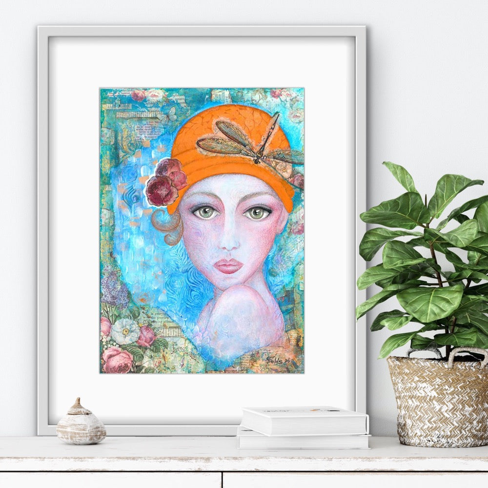 "Lady in orange hat" Fine Art Print - editafieldsart