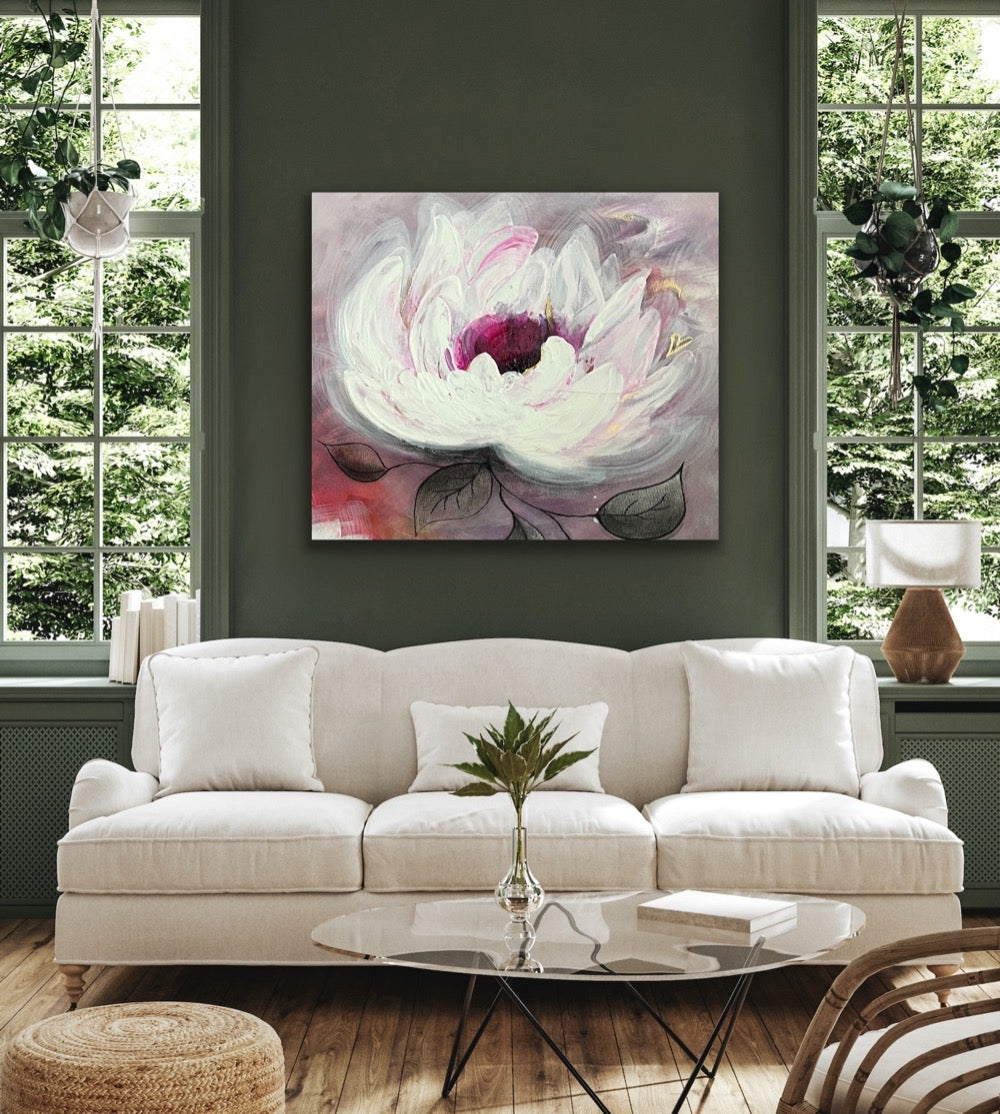 water lily original big bloom painting - editafieldsart