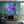 A large framed abstract floral painting featuring vibrant purple orchids on a textured blue and teal background, displayed on a teal wall above a modern gold and wood console in a styled living room.