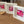 Three white square shadow box frames with vibrant pink and red botanical leaf prints, arranged on a wooden floor next to a small wooden heart-shaped dish.