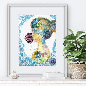 "You are beautiful" original portrait collage - editafieldsart