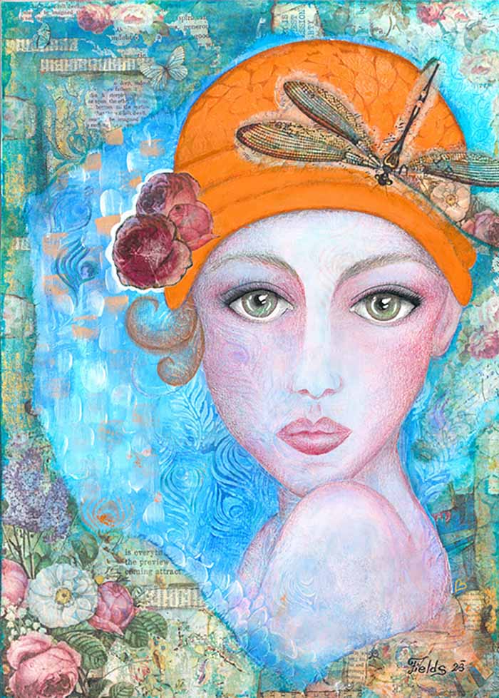 Fine art print Art Nouveau Lady in Orange hat 