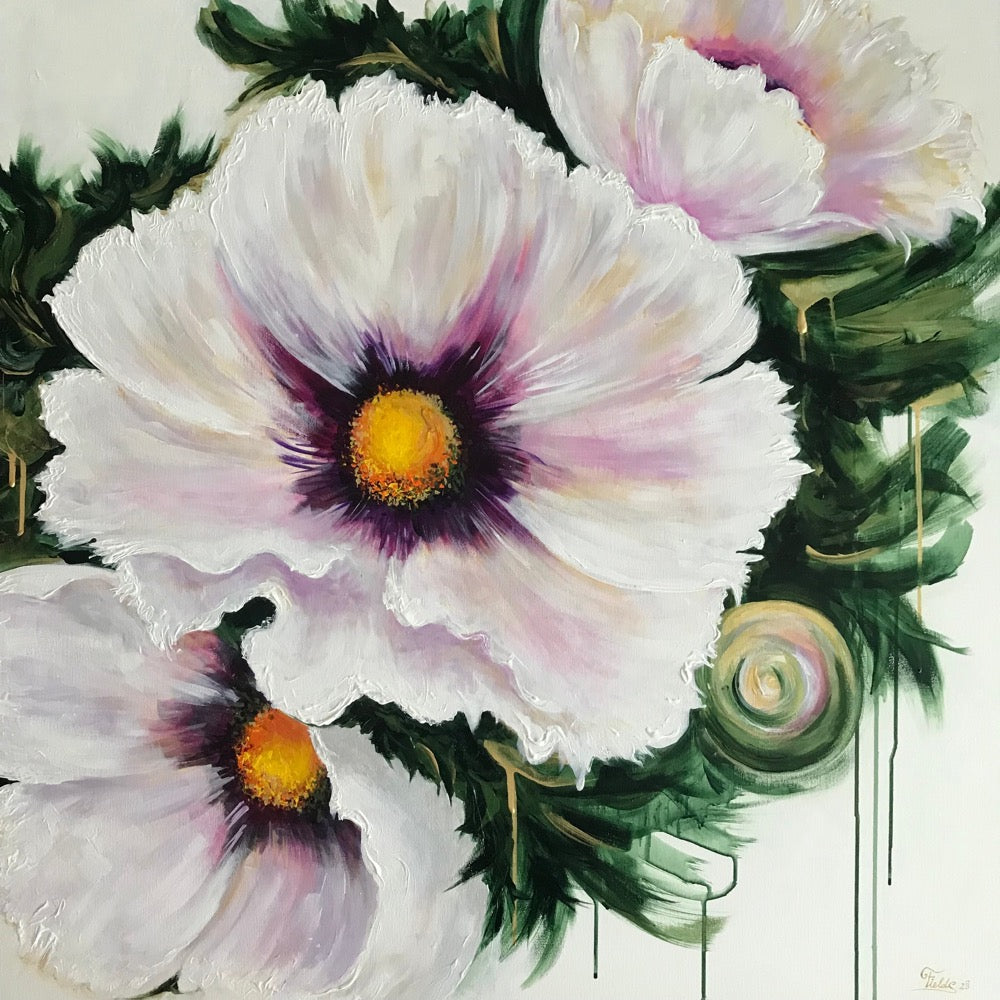 white poppies original art